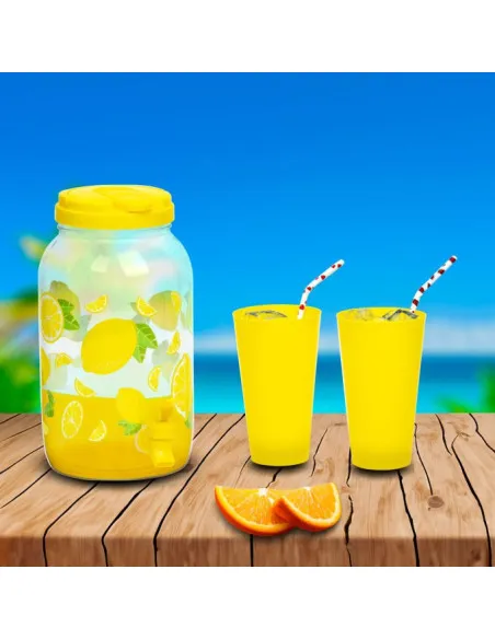 Borcan de Limonadă cu Robinet și 4 Pahare din Plastic, 3,8 L