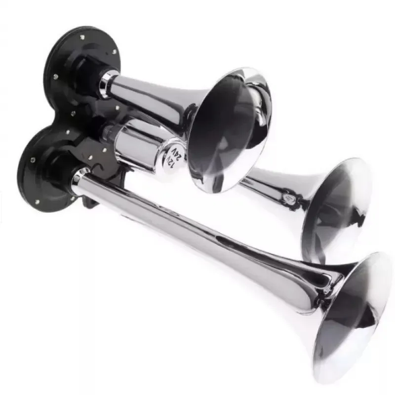 Claxon auto cu 3 goarne 12/24V, electrovalva