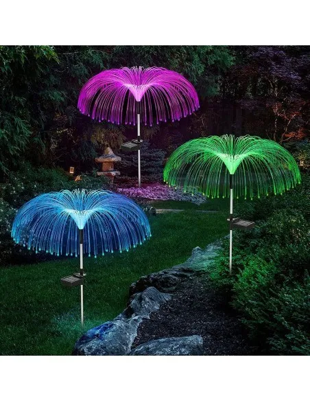 Set 4 x Lampa solara tip meduza cu fibra optica LED RGB