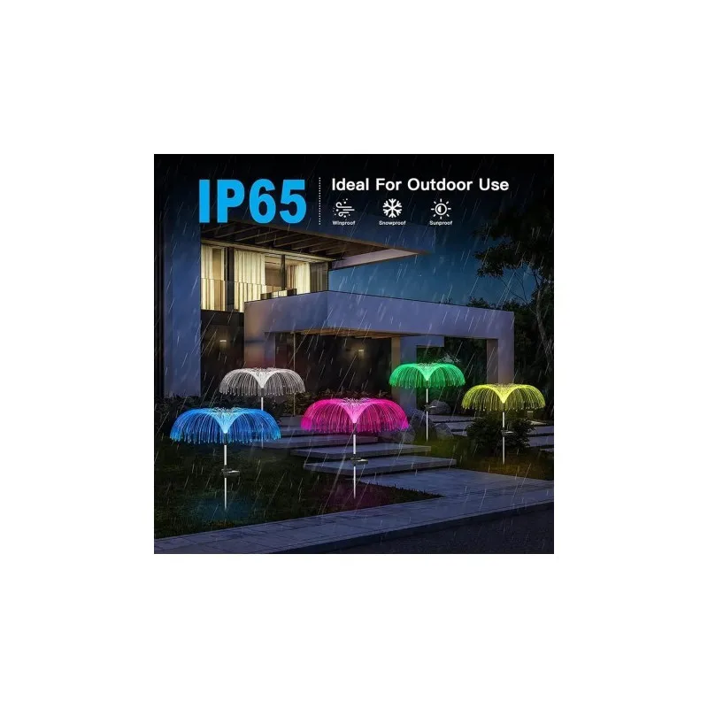 Set 4 x Lampa solara tip meduza cu fibra optica LED RGB