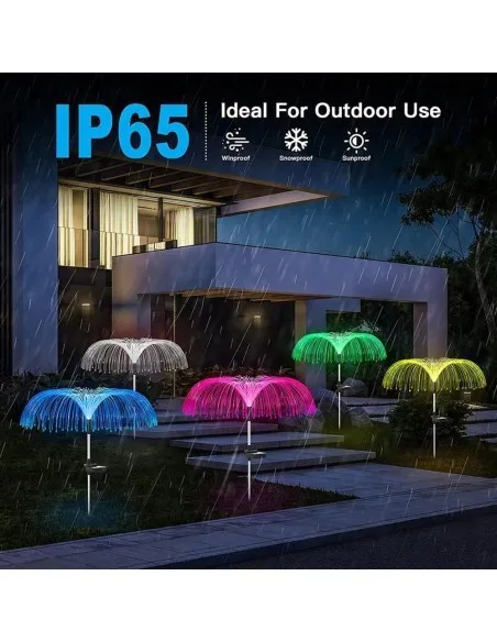 Set 4 x Lampa solara tip meduza cu fibra optica LED RGB