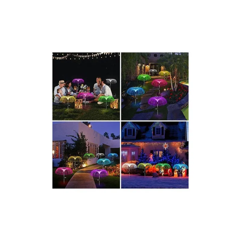 Set 4 x Lampa solara tip meduza cu fibra optica LED RGB