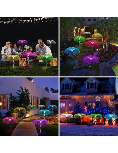 Set 4 x Lampa solara tip meduza cu fibra optica LED RGB