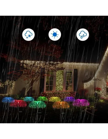 Set 4 x Lampa solara tip meduza cu fibra optica LED RGB