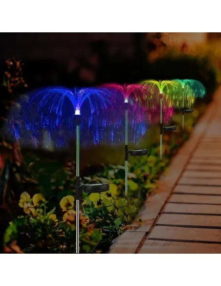 Set 4 x Lampa solara tip meduza cu fibra optica LED RGB