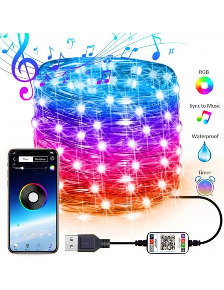 Sârmă de cupru, USB bluetooth smart LED șir de lumină 8 m
