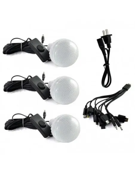 Sistem Iluminat Solar GDLite cu 3 Becuri LED, Panou Solar 6V 4Ah, Port USB, Baterie Reincarcabila