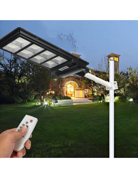 Lampă Solară Jortan 400W/300W, Autonomie 12-14h, Panou Fotovoltaic, Telecomandă și Picior Metalic