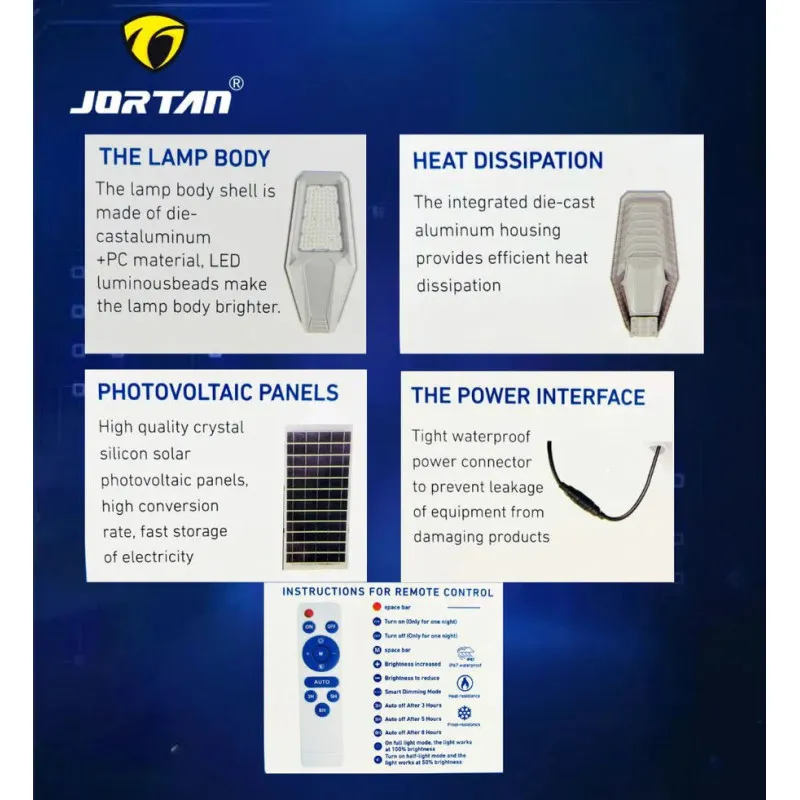 Lampa Solara Stradala Jortan 1000W, Iluminare Puternica, Corp Rezistent din Aluminiu, LED-uri de Ultima Generatie, IP67