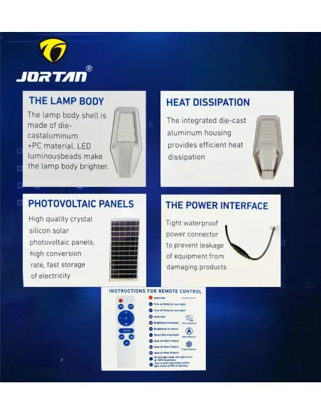Lampa Solara Stradala Jortan 1000W, Iluminare Puternica, Corp Rezistent din Aluminiu, LED-uri de Ultima Generatie, IP67