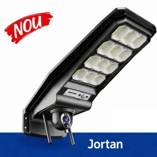 Lampa Solara cu Camera 4G 3MP - 400W Jortan - Baterie 26000mAh, Viziune Nocturna Color, Control Distanta