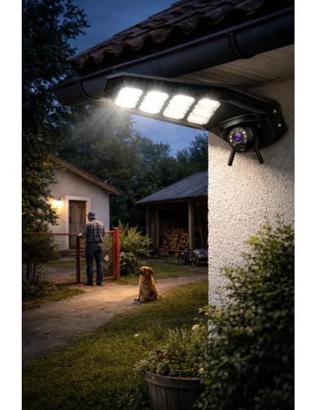 Lampa Solara cu Camera 4G 3MP - 400W Jortan - Baterie 26000mAh, Viziune Nocturna Color, Control Distanta