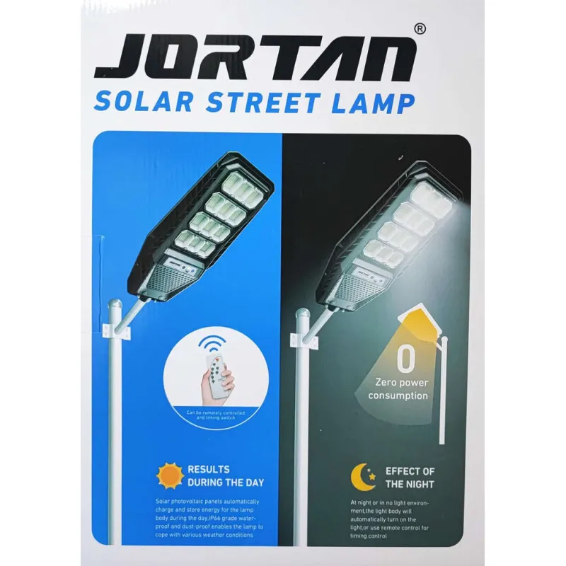 Lampa Solara Stradala 400W LED Jortan, Panou Solar 24000mAh, Telecomanda, IP67, Senzor Lumina