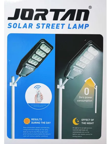 Lampa Solara Stradala 400W LED Jortan, Panou Solar 24000mAh, Telecomanda, IP67, Senzor Lumina