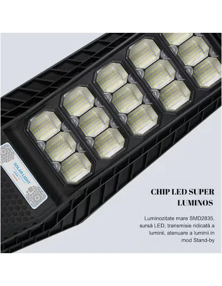 Lampă Stradală Solară Jortan LED 500W, Baterie 24000mAh, IP67, Telecomandă + Suport Metalic