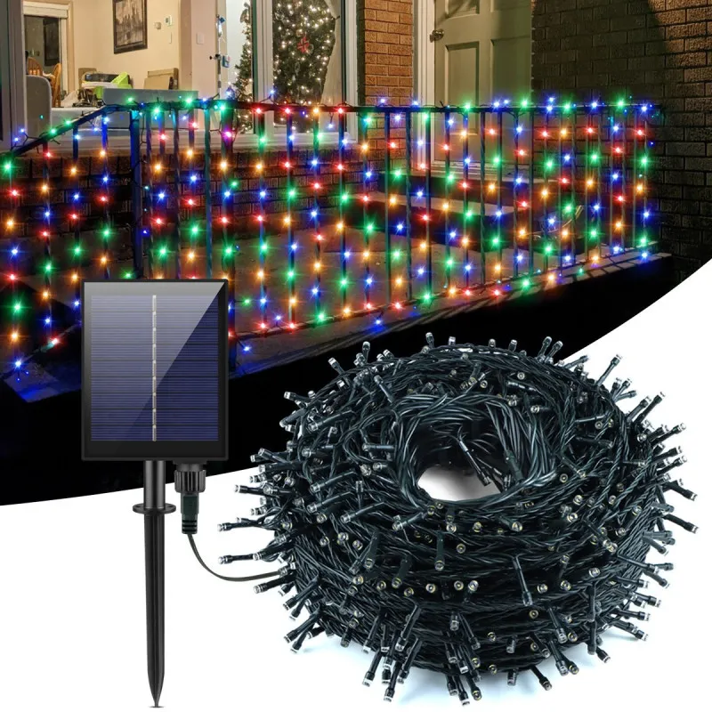 Instalatie 1000 LED cu panou solar mare, 100 M, pentru exterior, model 2024