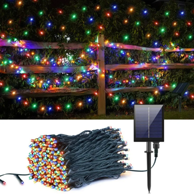 Instalatie 1000 LED cu panou solar mare, 100 M, pentru exterior, model 2024
