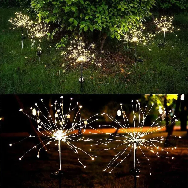 Set 2 x Lampa Solara Artificii cu Suport Metalic