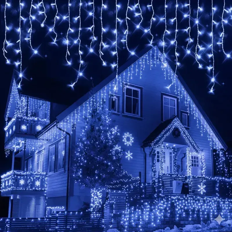 Instalație premium tip turturi cu flash, 50m, 900 LED, interconectabilă, fir alb – Exterior & Interior
