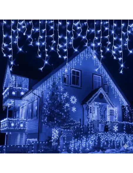 Instalație premium tip turturi cu flash, 50m, 900 LED, interconectabilă, fir alb – Exterior & Interior