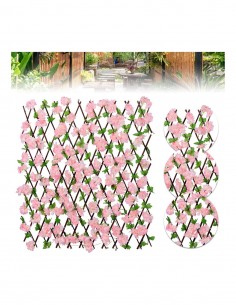 Gard artificial, telescopic din lemn cu frunze si flori