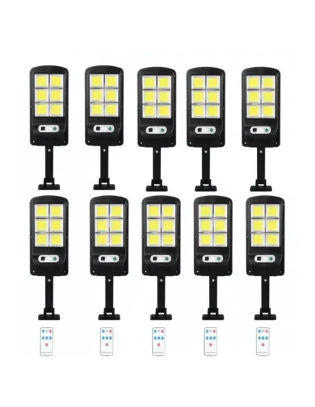 Set 10 x Lampa solara 8 celule, cu incarcare solara, 100W, 160 LED-uri COB, telecomanda