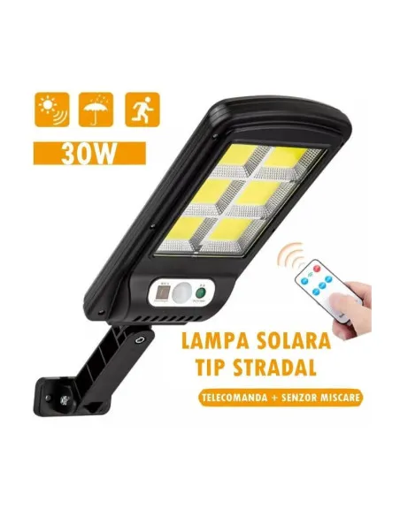 Set 10 x Lampa solara 8 celule, cu incarcare solara, 100W, 160 LED-uri COB, telecomanda