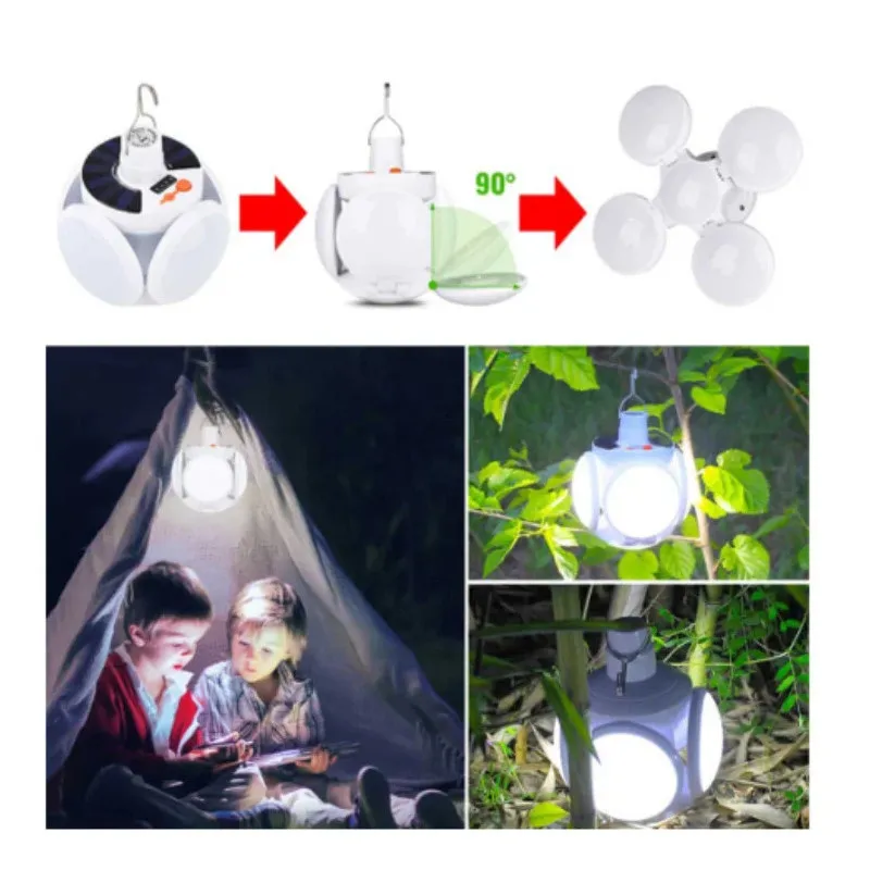 Lampa solara, pliabila, prindere carlig cu 5 moduri de iluminare culoare alb