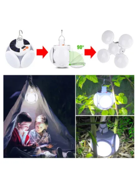 Lampa solara, pliabila, prindere carlig cu 5 moduri de iluminare culoare alb
