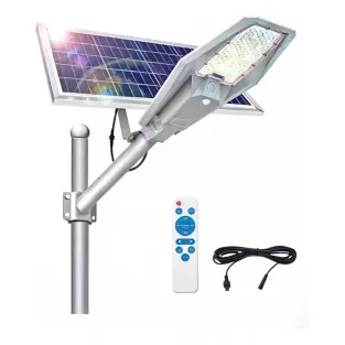 Lampă solară stradală LED 1200W Jortan, panou fotovoltaic orientabil, acumulator lithium, telecomandă