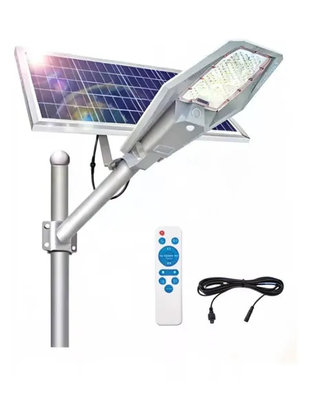 Lampă solară stradală LED 1200W Jortan, panou fotovoltaic orientabil, acumulator lithium, telecomandă