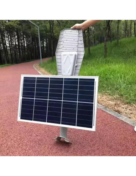 Lampă solară stradală LED 1200W Jortan, panou fotovoltaic orientabil, acumulator lithium, telecomandă
