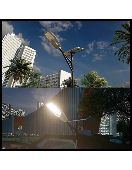 Lampă solară stradală LED 1200W Jortan, panou fotovoltaic orientabil, acumulator lithium, telecomandă