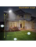 Lampă solară stradală LED 1200W Jortan, panou fotovoltaic orientabil, acumulator lithium, telecomandă