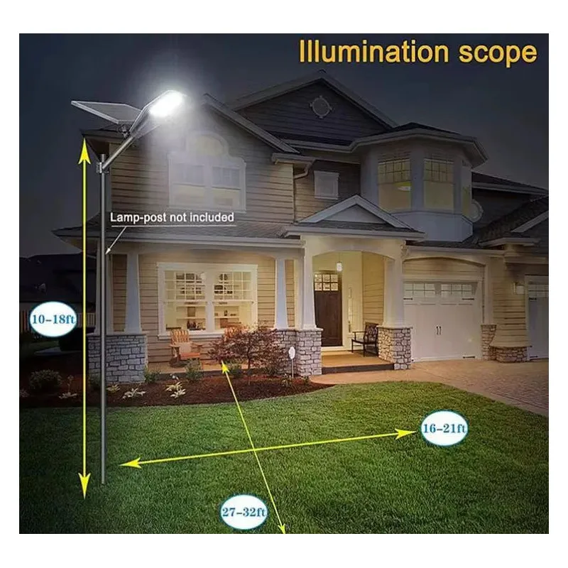 Lampă solară stradală LED 1200W Jortan, panou fotovoltaic orientabil, acumulator lithium, telecomandă