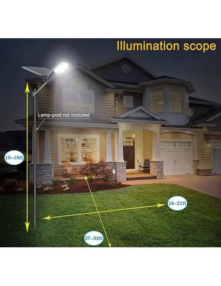 Lampă solară stradală LED 1200W Jortan, panou fotovoltaic orientabil, acumulator lithium, telecomandă