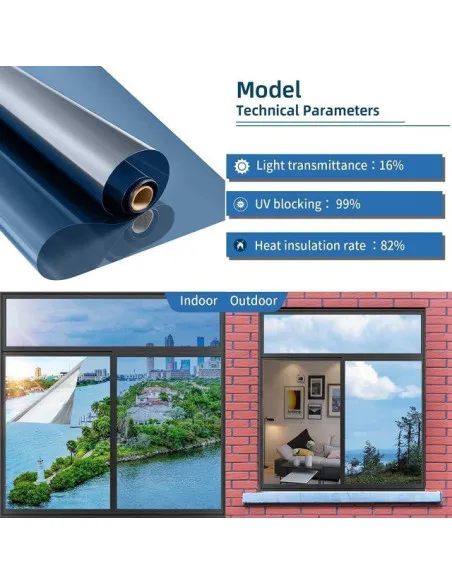 Folie protectie solara pentru geamuri interioare, cu efect de oglinda, UV, 60x300cm