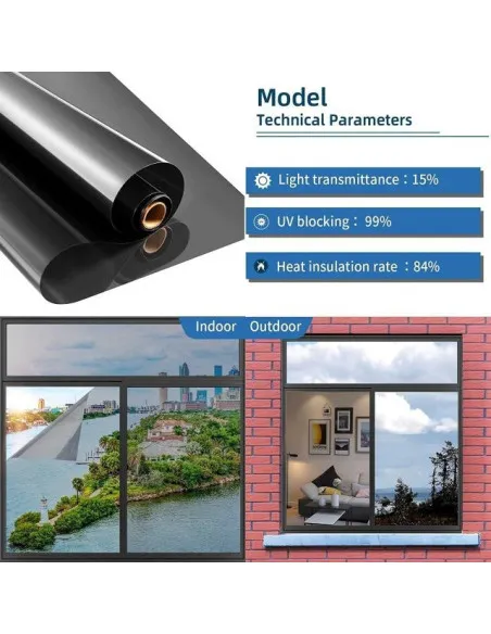 Folie protectie solara pentru geamuri interioare, cu efect de oglinda, UV, 60x300cm