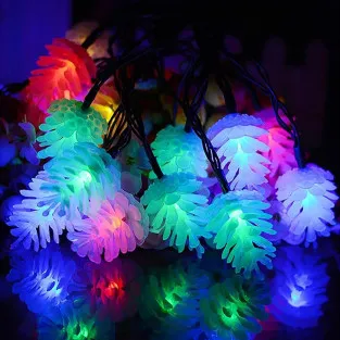 Set 2 x Instalație Solară cu Conuri de Brad, 50 LED-uri Multicolor, 8 Jocuri de Lumini, 5 m