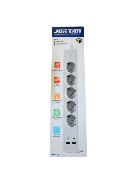 Prelungitor 5 prize, 2 porturi USB si 2 Type-C, 2m , Jortan