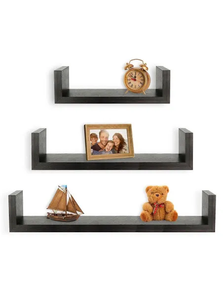 Set 3 rafturi etajere, material MDF, culoare wenge