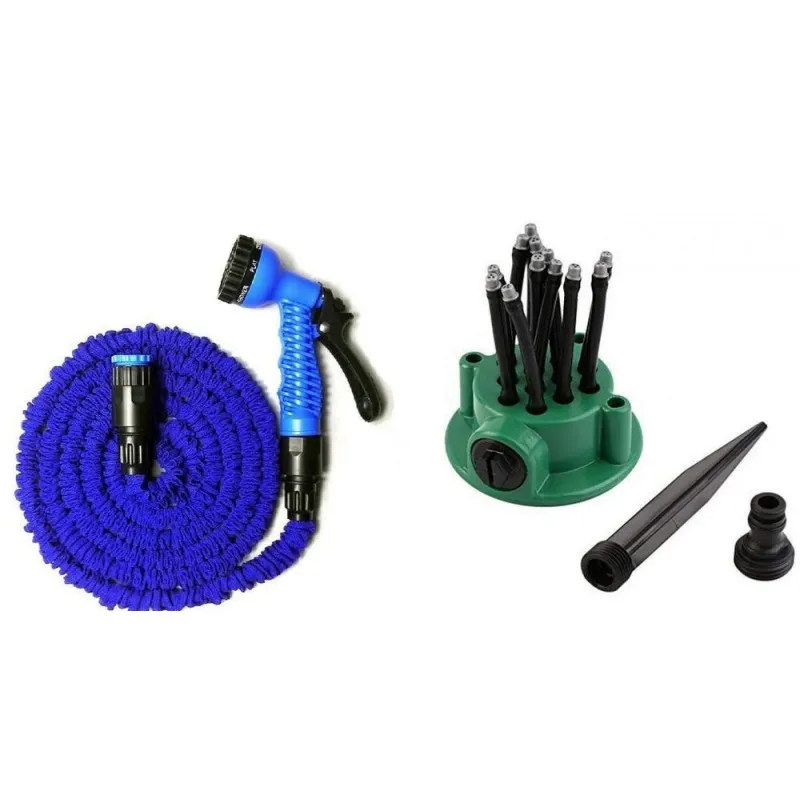 Set Furtun de gradina extensibil 60 m cu dispozitiv pentru pulverizarea apei + aspersor de stropit cu 12 duze
