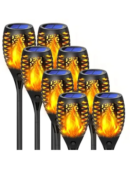 Set 8 x lampa solara tip torta cu efect de flacara falsa, 51cm, rezistente la intemperii, IP65