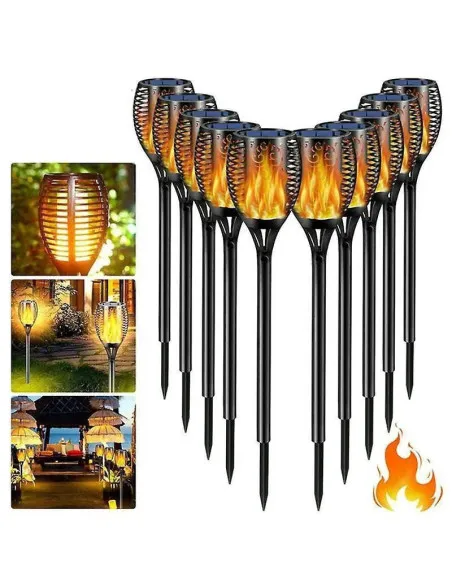Set 8 x lampa solara tip torta cu efect de flacara falsa, 51cm, rezistente la intemperii, IP65