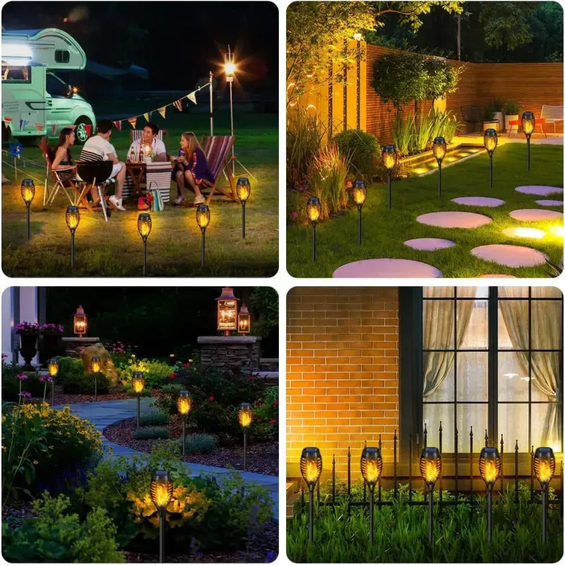 Set 8 x lampa solara tip torta cu efect de flacara falsa, 51cm, rezistente la intemperii, IP65