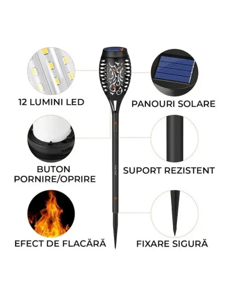 Set 8 x lampa solara tip torta cu efect de flacara falsa, 51cm, rezistente la intemperii, IP65