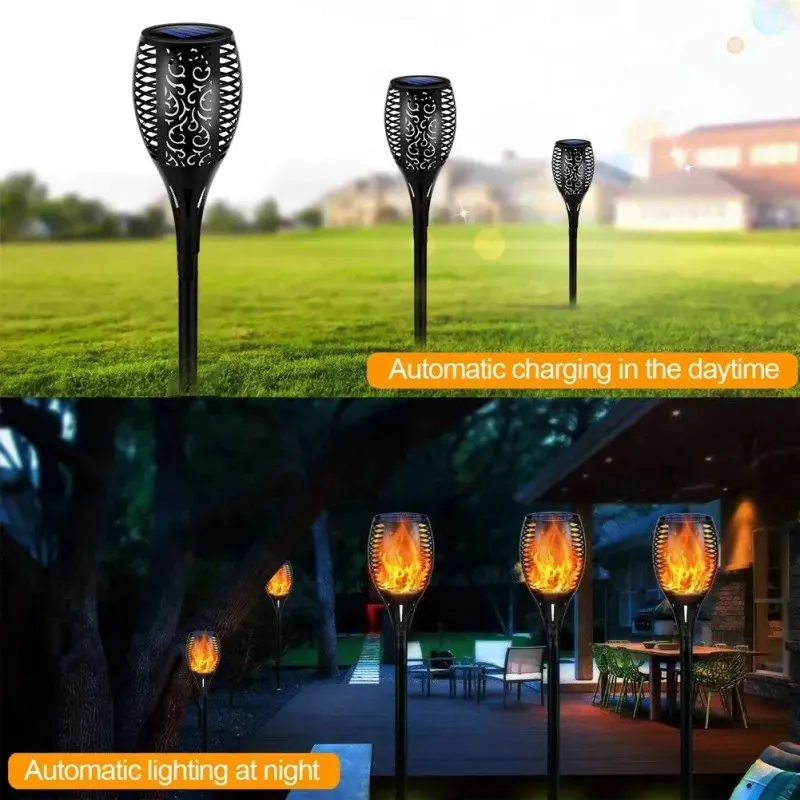 Set 8 x lampa solara tip torta cu efect de flacara falsa, 51cm, rezistente la intemperii, IP65
