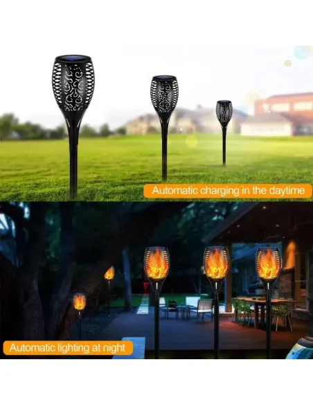 Set 8 x lampa solara tip torta cu efect de flacara falsa, 51cm, rezistente la intemperii, IP65