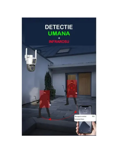 Camera de Supraveghere Duala, Wireless Jortan JT-8293, 6MP, Viziune Nocturnă,IP66,Detectare Mișcare și Audio + Card 32 Gb