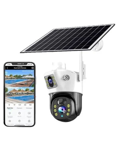 Camera de supraveghere duala, cu panou solar si Wi-Fi, rotativa, Jortan 8699 + Card 32 GB